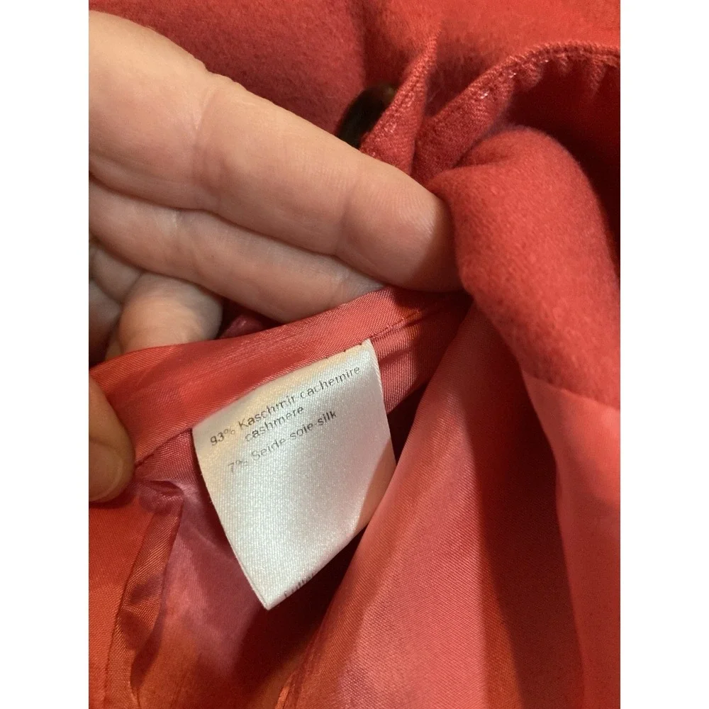 AKRIS Cashmere‎ & Silk Jacket 10 In Coral Three Button Pockets Lined Pea coat